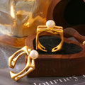 Open Square Frame Freshwater Pearl Rings Steel Or Gold Tone view 2