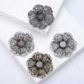 Openwork Flower Brooch Black Silver White or Gold Metal Pin Brooch view 1