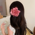 Mesh Fabric Rose Flower Hair Clip Pink Cyan Blue Mauve view 9