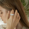 Silver Angular Cuban Link Pavé Finger Ring Sizes 6-10 view 3