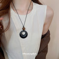 Black Cord Ring Disc Pendant Necklace Assorted Styles view 3