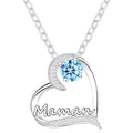 Silver Tone Mama Heart Crystal Pendant Necklace Polished Chain Fashion Jewelry view 2