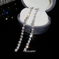 Silver Tone Square Crystal Long Drop Earrings With Linear Fringe view 2