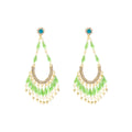 Green Teardrop Bead Gold Tone Chandelier Stud Earrings view 5