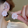 Pink Layered Flower Blossom Statement Stud Earrings view 2