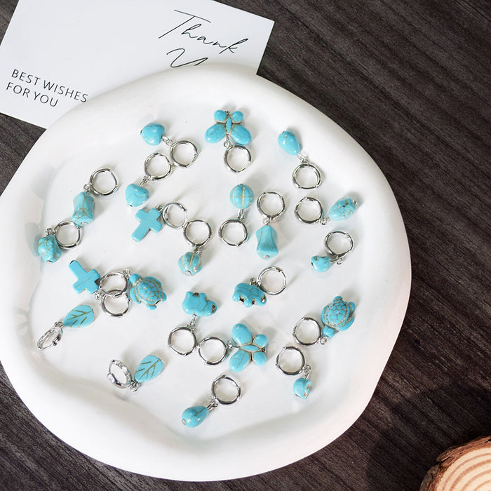 Turquoise Stone Silver Hoop Drop Earrings 11 Styles