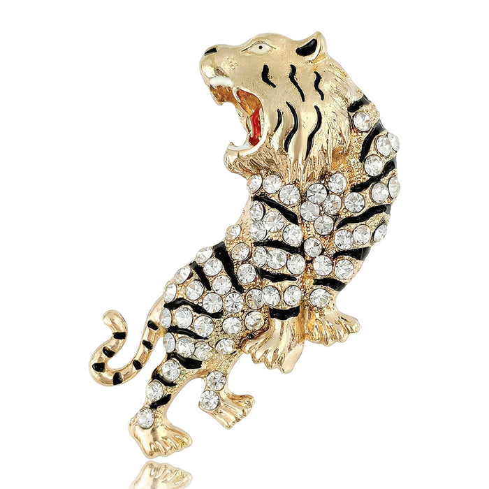 Crystal Tiger Brooch In 2 Color Variants For Jackets and Scarves