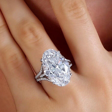 Silver Oversize Oval Clear Stone Ring In A Polished Decorative Design