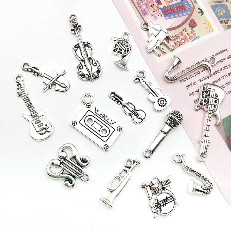 Zinc Alloy Violin Guitar Music Note Instrument Charm Pendants for DIY Handmade Jewelry