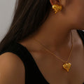 Textured Heart Pendant Necklaces and Matching Studs view 2