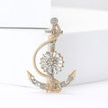 Anchor and Ship Wheel Rhinestone Brooch in Silver and Gold view 2