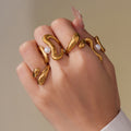 Irregular Open Geometric Rings Pearl Accent Gold Steel view 3