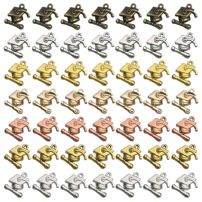 Alloy Gold-Tone Graduation Cap and Graduation Theme Metal Charms with 7 Listed Options