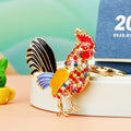 Jeweled Rooster Keychains in White and Multicolor with Fortune Loops view 4