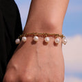 Gold Steel Twisted Chain Pearl Tassel Necklace Bracelet view 3