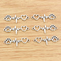 Silver Tone Paw Heartbeat Double Loop Connector Charms view 2