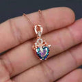 Rainbow Heart Crystal Crown Pendant Necklace in Three Finishes view 2