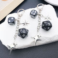 Black Polyhedral Dice and Four Point Star Clasp Keychain view 1