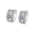 White Gold Huggie Hoop Earrings Round Center Clear Stones view 5