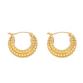 Gold C-Shape Multi-Dot Textured Hoop Earrings Stud Back view 5