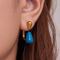 Metal C-Frame Enamel Teardrop Earrings Gold Steel Tone view 4