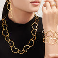 Gold Open Heart Link Necklace Bracelet Drop Earrings view 1