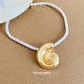 Spiral Shell Pendant Cord Necklace with Polished Metal Tone Details view 4