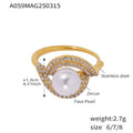Faux Pearl Zircon Double Curve Open Rings Gold Steel Tone view 6