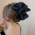Black Fabric Bow Shark Hair Claw Clip Plain Rhinestone view 4