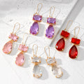 Rectangle and Teardrop Double Glass Dangle Earrings 4 Colors view 1
