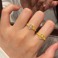 Gold Oval CZ Halo Open Ring Yellow Side Accent Stones view 2