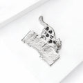 Enamel Cat on Piano Keyboard Brooch Black and White view 4
