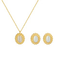 Cat Eye Oval Pendant Necklace And Stud Earrings Metal Set view 5