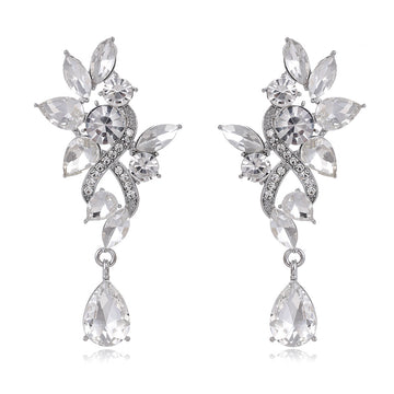 Silver Tone Leaf Crystal Five Designs Metal Dangle Earrings