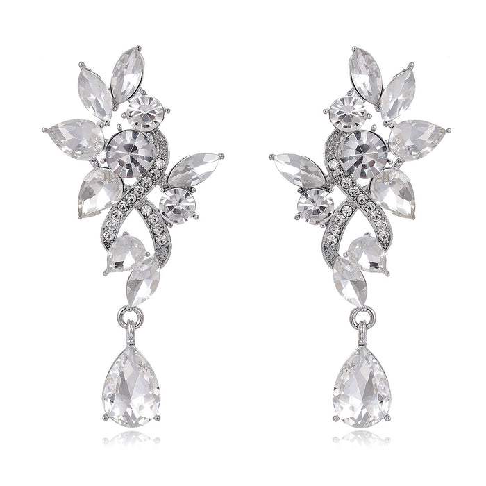 Silver Tone Leaf Crystal Five Designs Metal Dangle Earrings