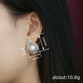 White Gold Tone Teardrop Faux Pearl Clear Halo Stud Earrings view 4