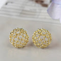 Gold Openwork Lattice Mesh Dome Stud Earrings Pair view 2