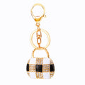 Jeweled Checkerboard Handbag Keychains in Pink White and Black White view 5