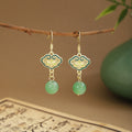 Fourteen Chinese Style Green Bead Fan and Leaf Earrings view 2