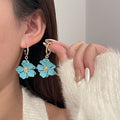 Ten Color Layered Five Petal Flower Gold Tone Hoop Earrings view 2