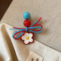 Red Blue Flower Leather Bow Bead Duckbill Hair Clip view 6