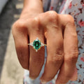 Gold Oval Green Stone Clear Accents Ring Sizes 6-10 view 2