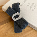 Fabric Bow Hair Claw Clip Square Rhinestone Buckle Gray view 6