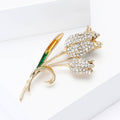 Crystal Tulip Bouquet Brooch with Green Enamel Leaves view 2