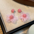 Four Color Layered Fabric Petal Flower Stud Earrings view 9