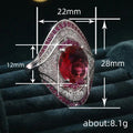 Red Teardrop Stone Silver Tone Swirl Halo Ring With Clear Crystal Accents view 4