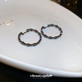 Dark Silver Tone Textured Hoop Earrings With Blue Accents view 2