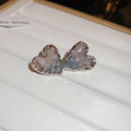 Silver Tone Heart Stud Earrings with Faceted Centers view 6