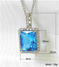 Silver Aqua Blue Rectangle CZ Halo Pendant Necklace view 4