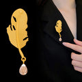 Gold Tone Feather Pearl Look Metal Brooch Pin 5.8 x 1.8 cm view 4